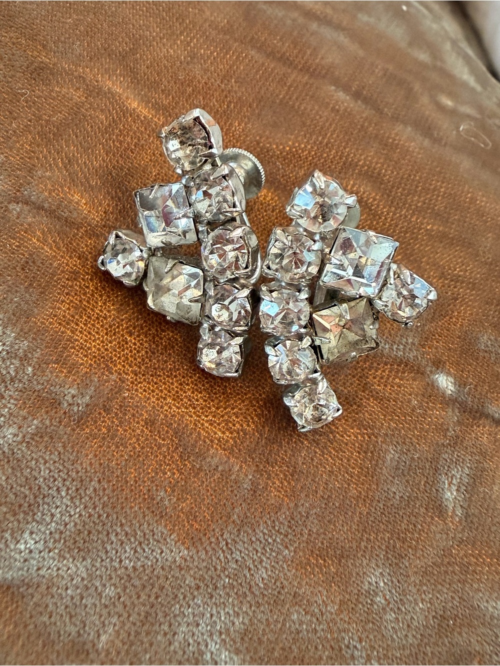 Vintage Style Clear Crystal Cluster Clip-On Earrings - Silver-Tone